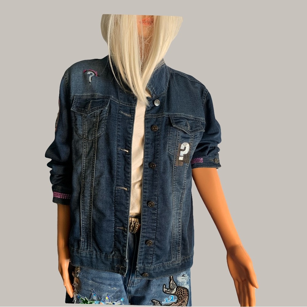 Upcycled Back Jacket Trivia Denim Jacket with Clues to TV Shows on the Back. - Picture 7 of 13